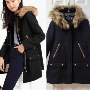 J. Crew Black Chateau Italian Wool Blend Parka Coat Size 8